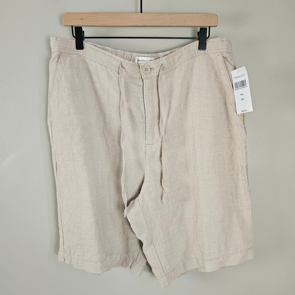 NEW Coldwater Creek Linen Shorts Sz 16P Petite Flax Beige Pull On‎ Elastic NWT